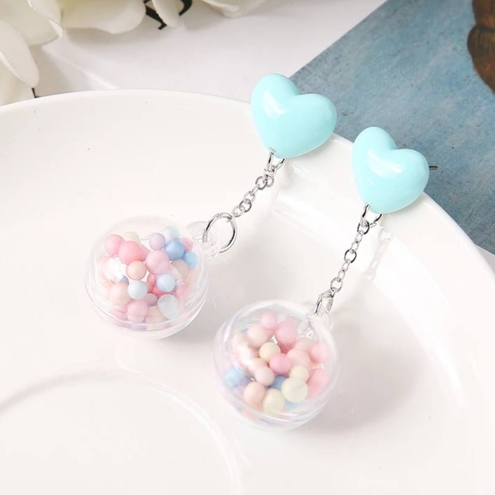 New Kawaii Candy Heart Drop Earrings Blue